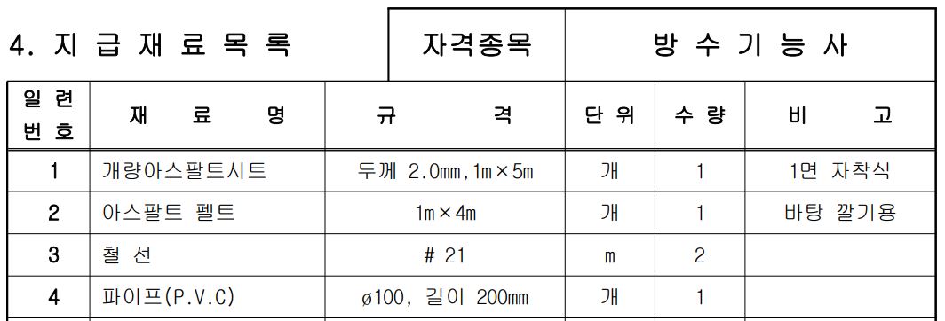 방수기능사 지급재료